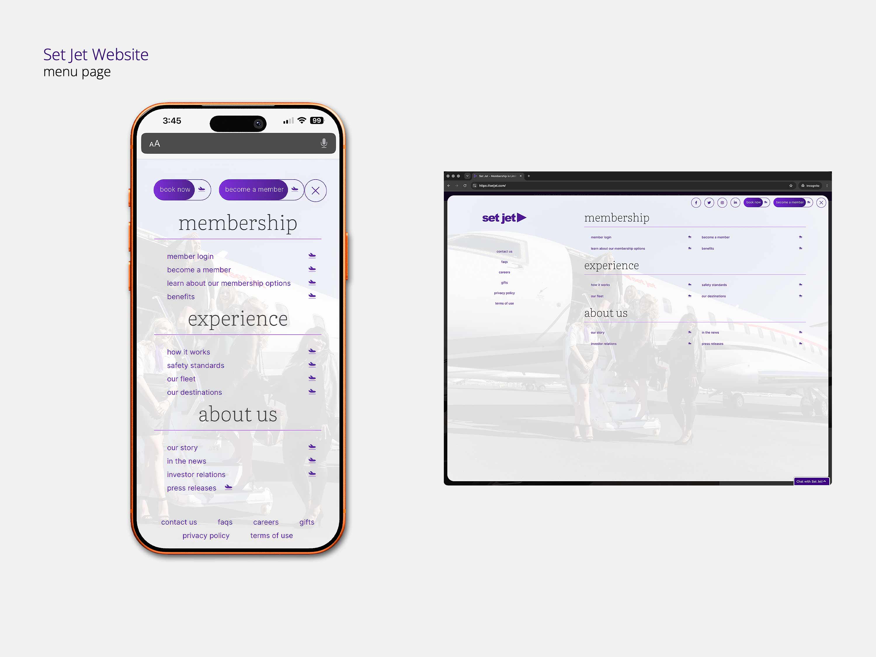 Set Jet menu page